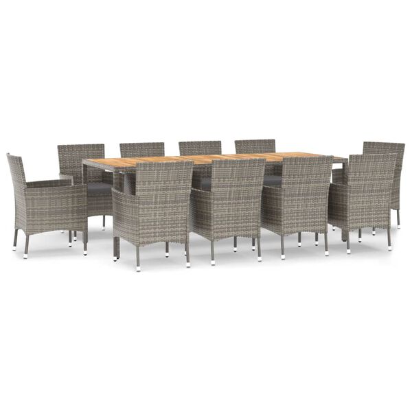 vidaXL 11-tlg. Garten-Essgruppe mit Kissen Grau Poly Rattan