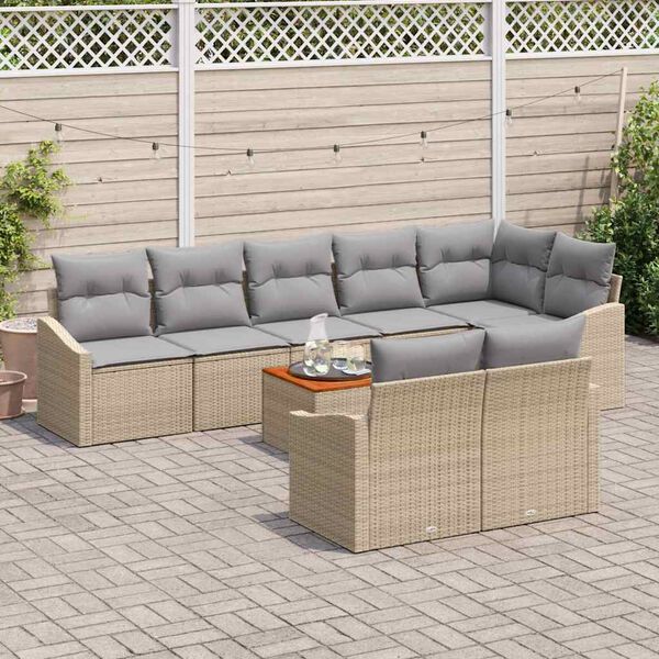 vidaXL Gartensofa-set mit Kissen 9 pcs Beige Poly-Rattan