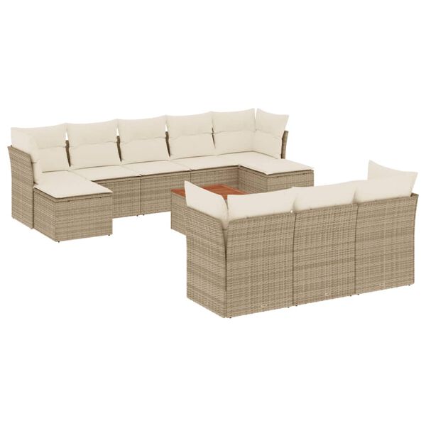 vidaXL 11-tlg. Garten-Sofagarnitur mit Kissen Beige Poly Rattan