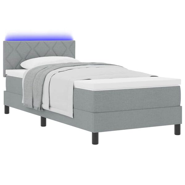 vidaXL Boxspringbett mit Matratze mit LED Hellgrau 90 x 200 cm Stoff