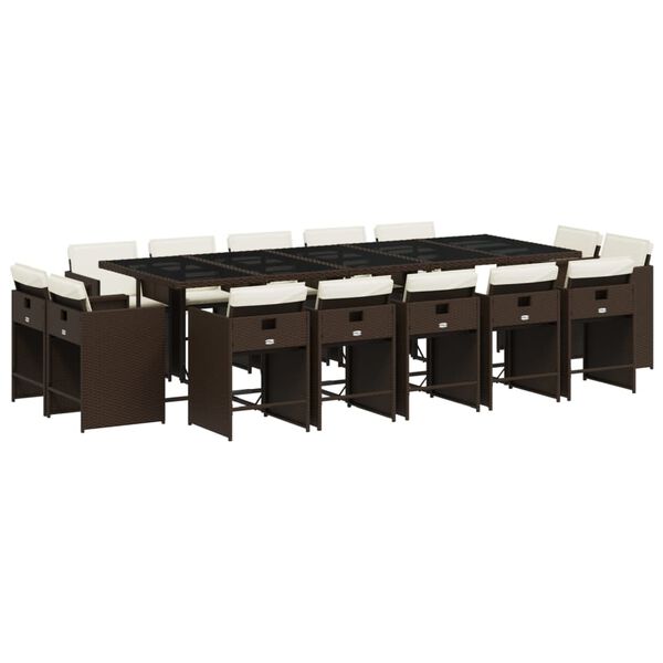 vidaXL 15-tlg. Garten-Essgruppe mit Kissen Braun Poly Rattan