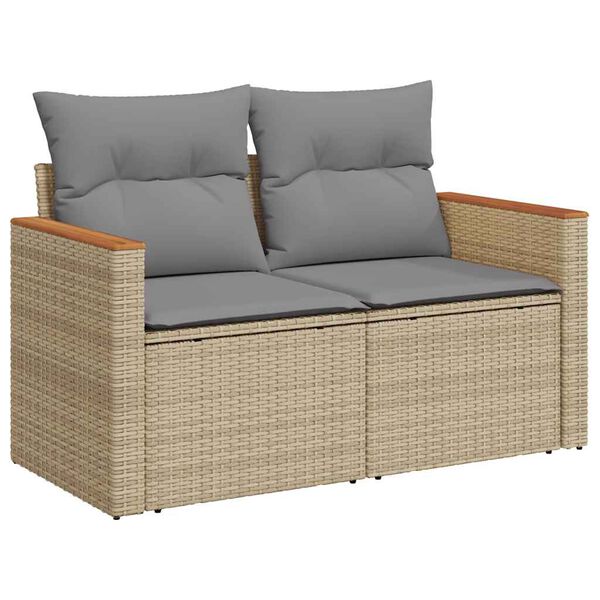 vidaXL Gartensofa mit Kissen 2-Sitzer Beige Poly Rattan