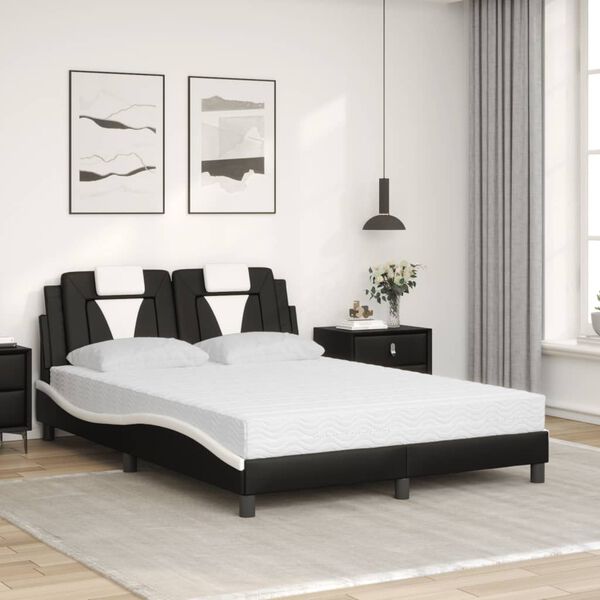 vidaXL Bett "Viana" mit Matratze Schwarz und Wei&szlig; 140x200 cm Kunstleder