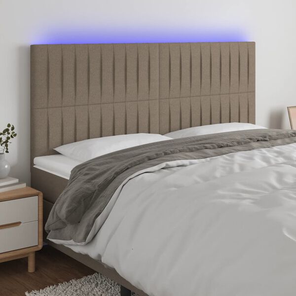 vidaXL LED Kopfteil Taupe 180x5x118/128 cm Stoff