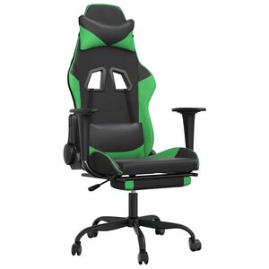 vidaXL Gaming-Stuhl mit Massage & Fu&szlig;st&uuml;tze Schwarz & Gr&uuml;n Kunstleder