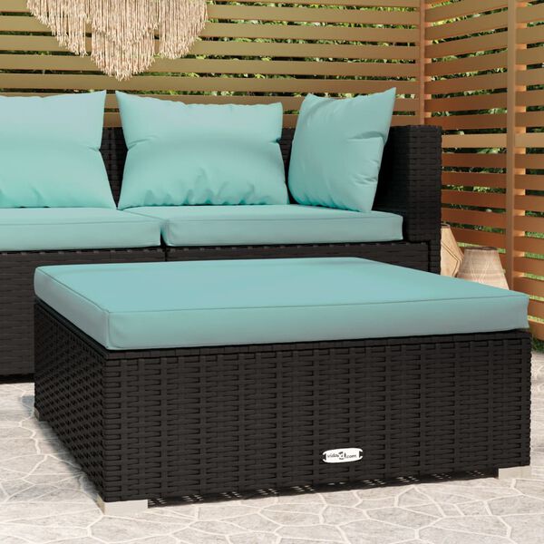 vidaXL Garten-Fu&szlig;hocker mit Kissen Schwarz 70x70x30 cm Poly Rattan