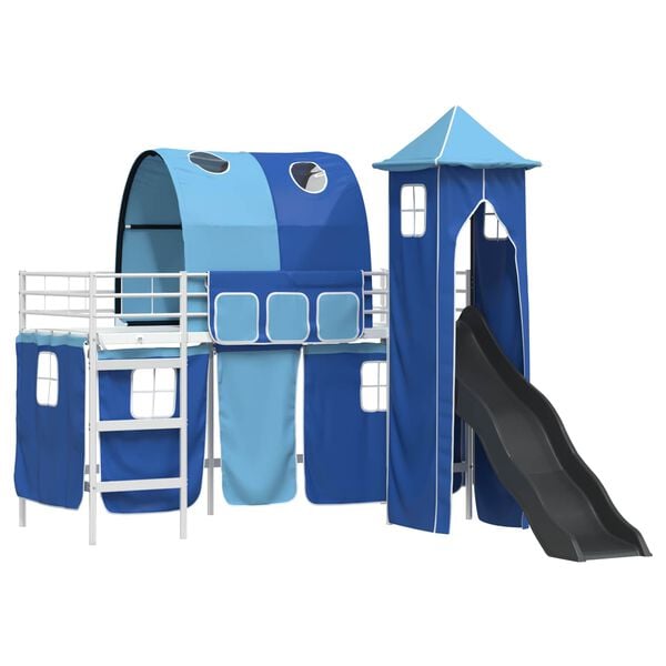 vidaXL Kinderloftbett Wei&szlig; und Blau 99,5 x 190 cm Metall