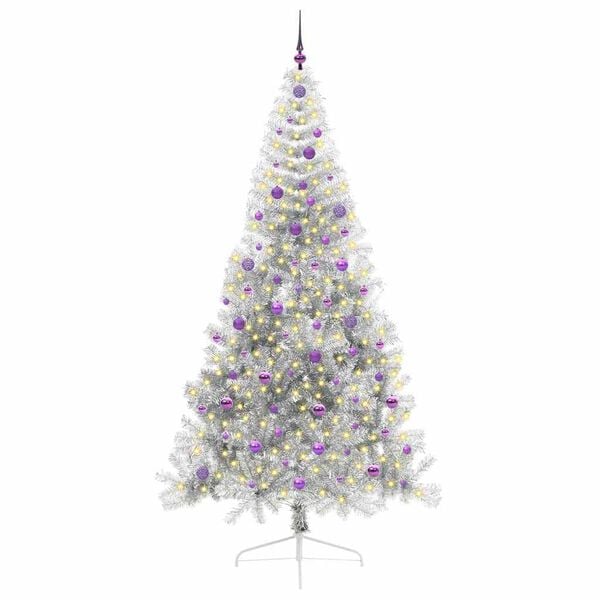 vidaXL K&uuml;nstlicher vorbeleuchteter Weihnachtsbaum Silber 240 cm PET
