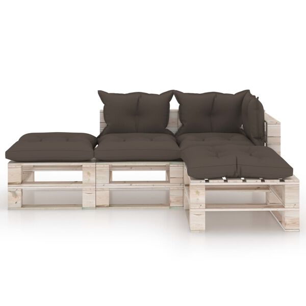 vidaXL 4-tlg. Garten-Lounge-Set aus Paletten mit Kissen Kiefernholz
