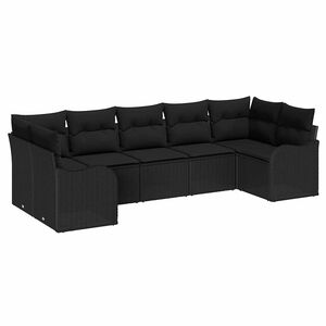 vidaXL Garten-Sofa-Set mit Kissen 7 pcs Schwarz Poly Rattan