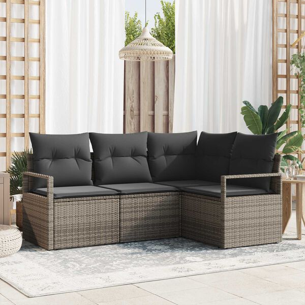 vidaXL Sofa Set mit Kissen Grau Poly Rattan