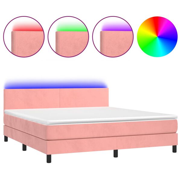 vidaXL Boxspringbett mit Matratze & LED Rosa 160x200 cm Samt