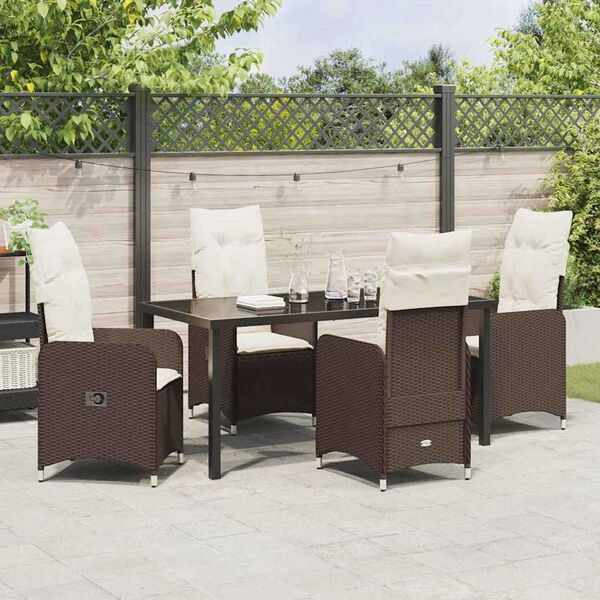 vidaXL Garten Essgruppe mit Kissen 5 pcs Braun Poly Rattan
