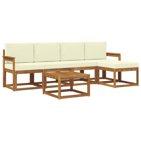 vidaXL Outdoor-Sofagarnitur 6 pcs Natur und Creme Massivholz Akazie