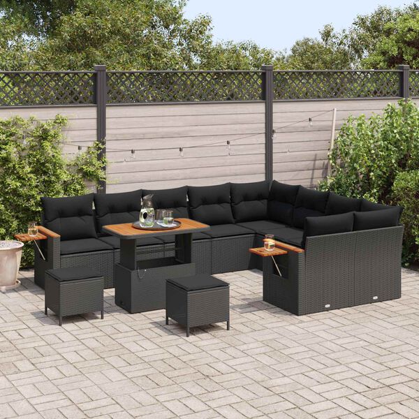vidaXL Gartensofa-set mit Kissen 12 pcs Schwarz