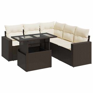 vidaXL 6-tlg. Garten-Sofagarnitur mit Kissen Braun Poly Rattan