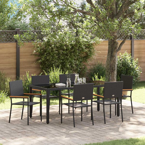 vidaXL Garten Essgruppe 7 pcs Schwarz Poly-Rattan