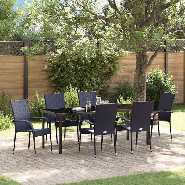 vidaXL Garten Essgruppe 7 pcs Schwarz Pulverbeschichteter Stahl