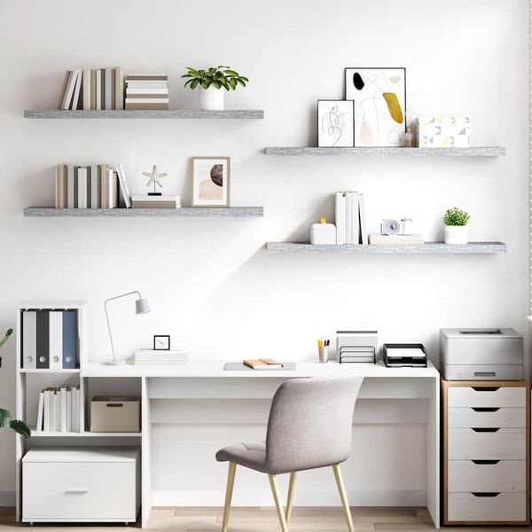 vidaXL Schweberegale 4 Stk. Betongrau 120x23,5x3,8 cm MDF