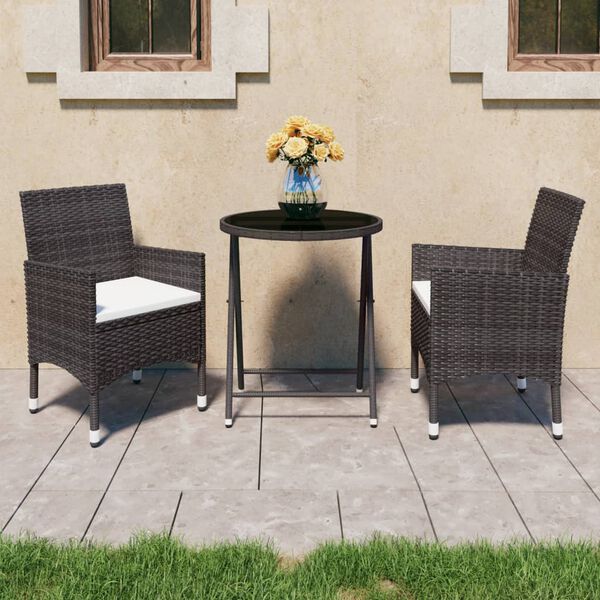 vidaXL 3-tlg. Bistro-Set Poly Rattan und Hartglas Braun