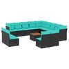vidaXL 14-tlg. Garten-Sofagarnitur mit Kissen Schwarz Poly Rattan