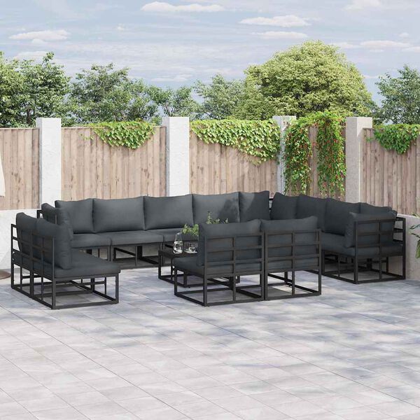 vidaXL Garten-Sofa-Set mit Kissen 13 pcs Schwarz Aluminium