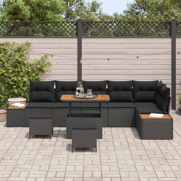 vidaXL Gartensofa-set 9 pcs Schwarz Poly-Rattan