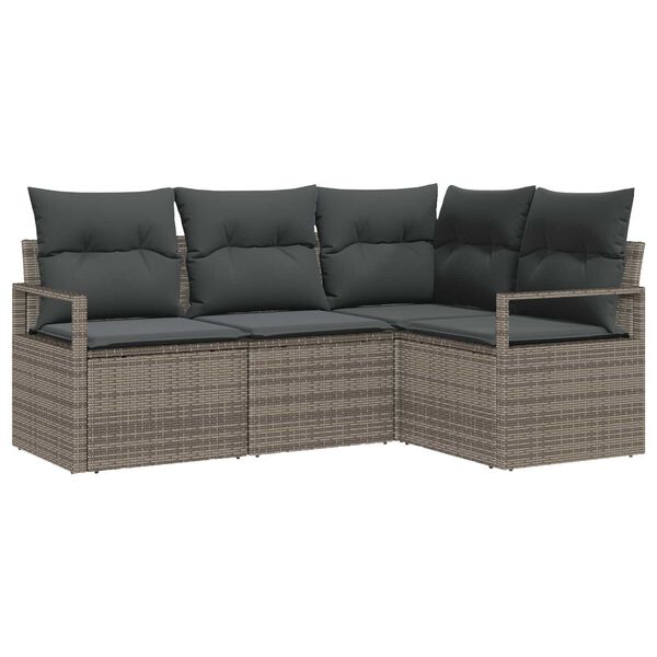 vidaXL Sofa Set mit Kissen mit Speicher 4 pcs Grau Poly-Rattan