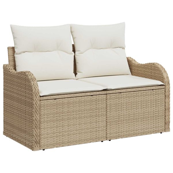 vidaXL Garten-Sofa-Set mit Kissen 6 pcs Beige und Wei&szlig; Poly Rattan