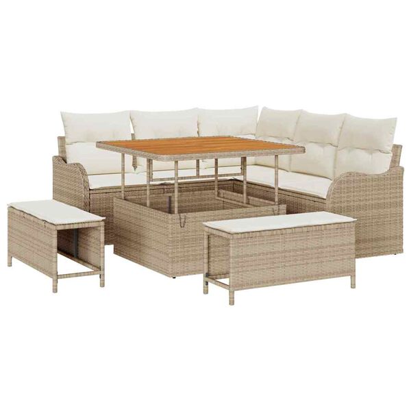 vidaXL Garten-Sofa-Set mit Kissen mit Speicher 8 pcs Beige und Creme