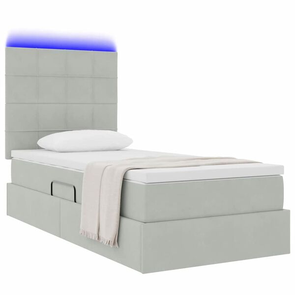 vidaXL Bett mit Stauraum und LED mit LED Hellgrau 100 x 200 cm Samt
