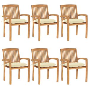 vidaXL Stapelbare Gartenst&uuml;hle mit Kissen 6 Stk. Massivholz Teak