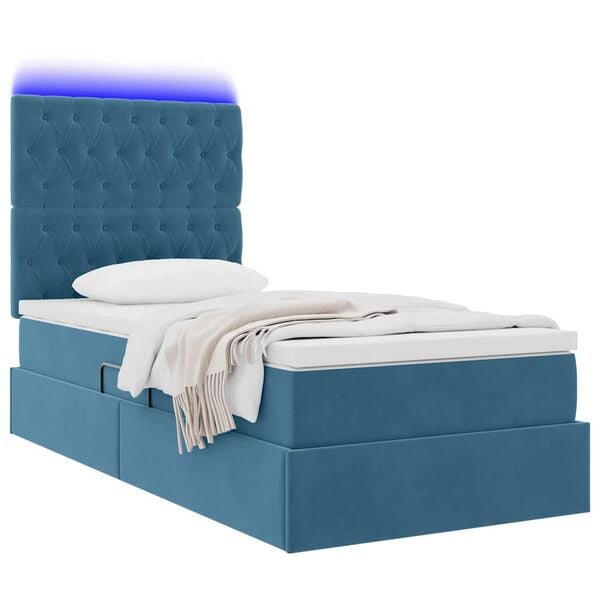 vidaXL Bett mit Stauraum und LED mit LED Dunkelblau 100 x 200 cm Samt