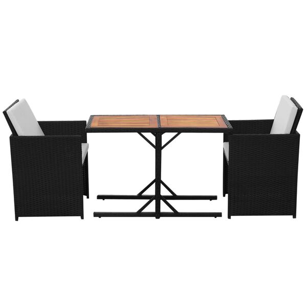 vidaXL 3-tlg. Bistro-Set mit Kissen Poly Rattan Schwarz