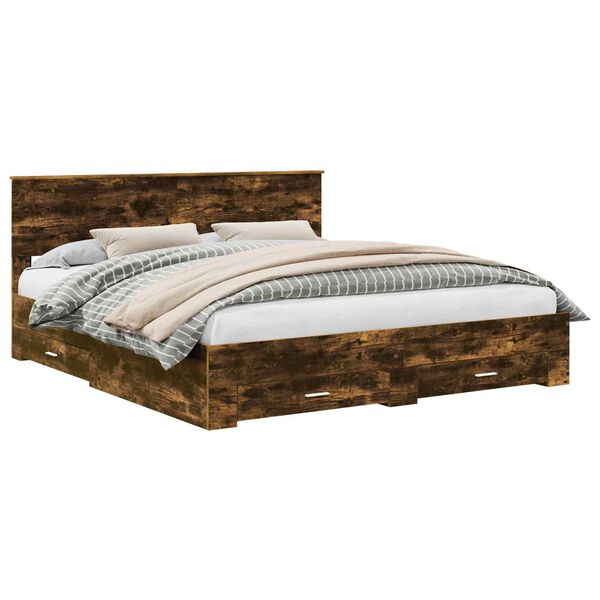 vidaXL Bettrahmen Ger&auml;ucherte Eiche 180 x 200 cm Holzwerkstoff