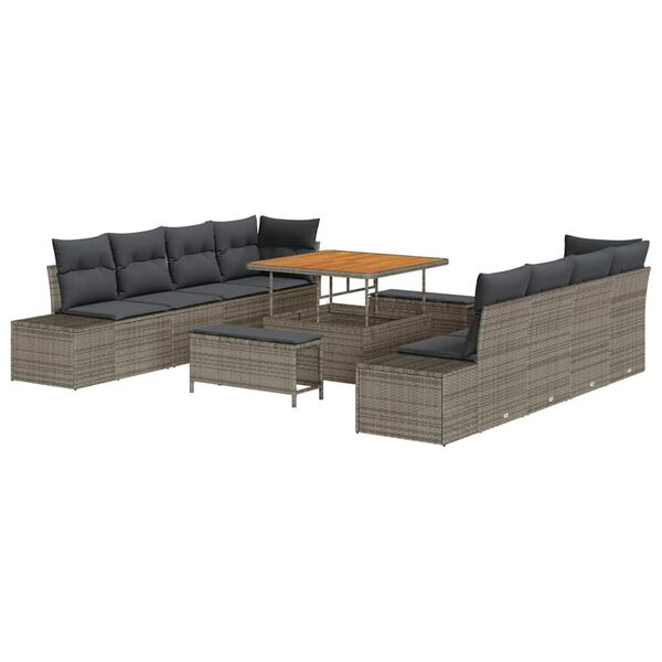 vidaXL Gartensofa-set mit Kissen 11 pcs Grau Poly-Rattan
