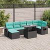 vidaXL 8-tlg. Garten-Sofagarnitur mit Kissen Schwarz Poly Rattan