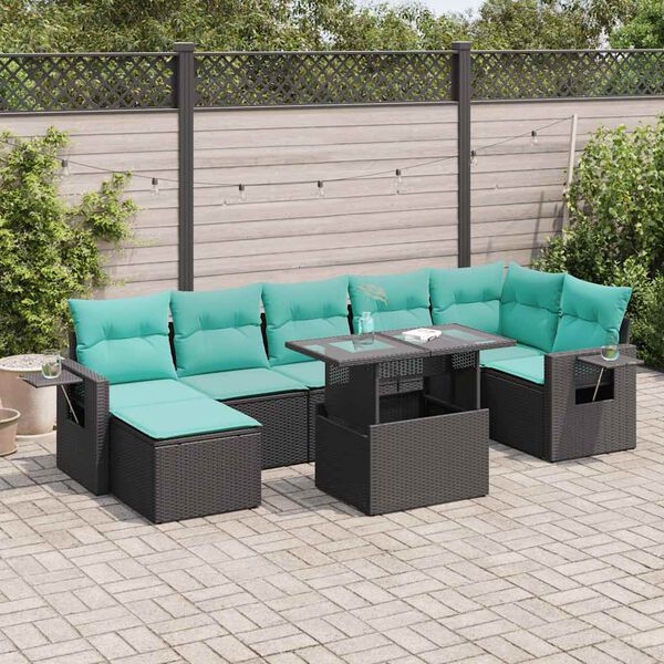 vidaXL 8-tlg. Garten-Sofagarnitur mit Kissen Schwarz Poly Rattan
