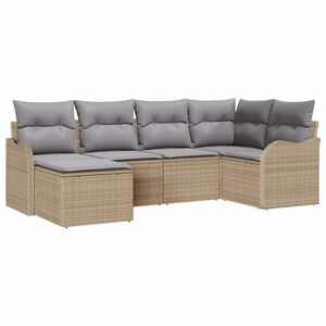 vidaXL Garten-Sofa-Set mit Kissen 6 pcs Beige und Hellgrau Poly Rattan