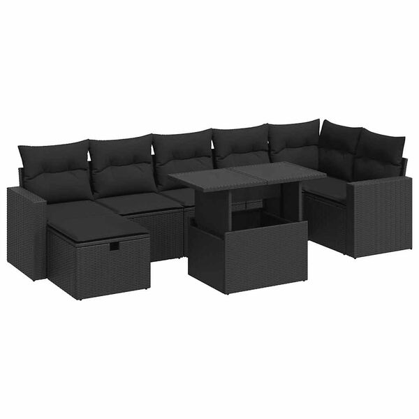 vidaXL 8-tlg. Garten-Sofagarnitur mit Kissen Schwarz Poly Rattan