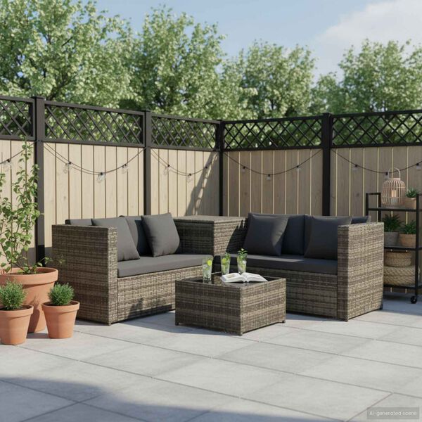 vidaXL 4-tlg. Garten-Lounge-Set mit Kissen Poly Rattan Grau