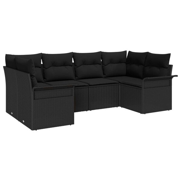 vidaXL Gartensofa-set mit Kissen 6 pcs Schwarz Poly-Rattan