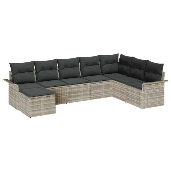 vidaXL Garten-Sofa-Set mit Kissen 8 pcs Hellgrau Poly Rattan