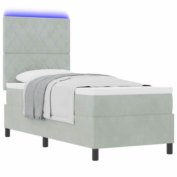 vidaXL LED Boxspringbett mit Matratze Hellgrau 80 x 200 cm Stoff
