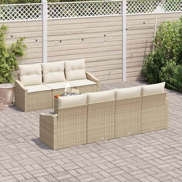 vidaXL Gartensofa-set mit Speicher 8 pcs Beige und Creme Poly-Rattan