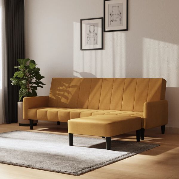 vidaXL Schlafsofa 2-Sitzer mit Hocker Braun Samt