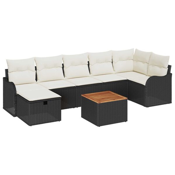 vidaXL Garten-Sofa-Set mit Kissen 8 pcs Schwarz Poly Rattan