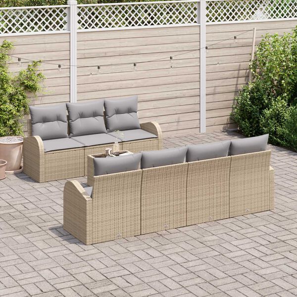 vidaXL Garten-Sofa-Set mit Kissen mit Speicher 8 pcs Beige und Grau
