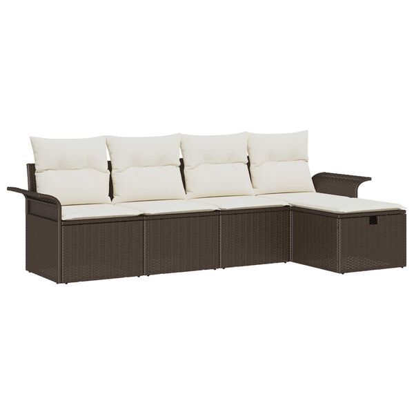 vidaXL Garten-Sofa-Set mit Kissen mit Speicher 5 pcs Braun Poly Rattan