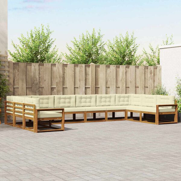 vidaXL Outdoor-Sofagarnitur mit Kissen 10 pcs Natur und Creme